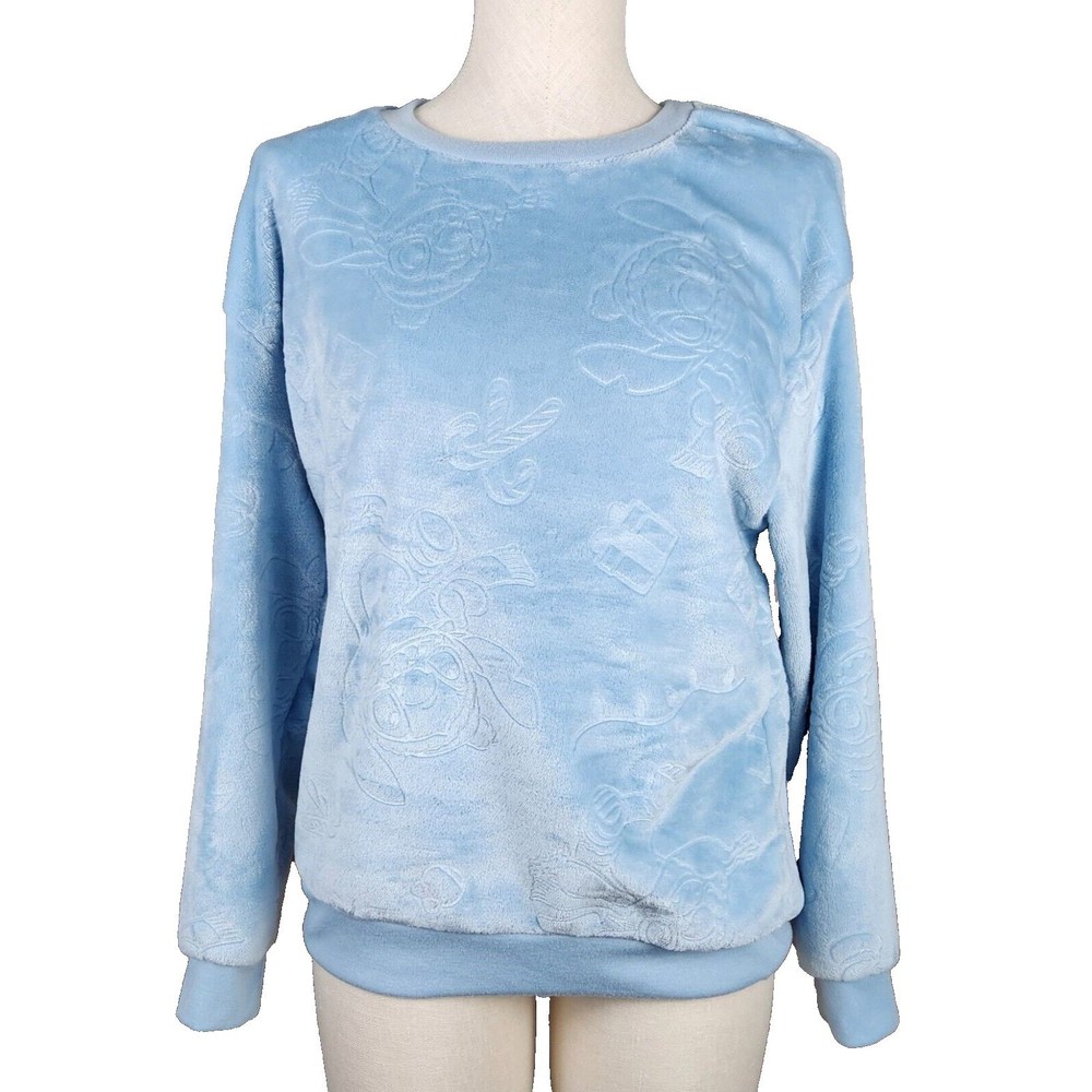 Disney's Stitch Juniors' Plush Sweatshirt Blue Pressed Pattern Size M